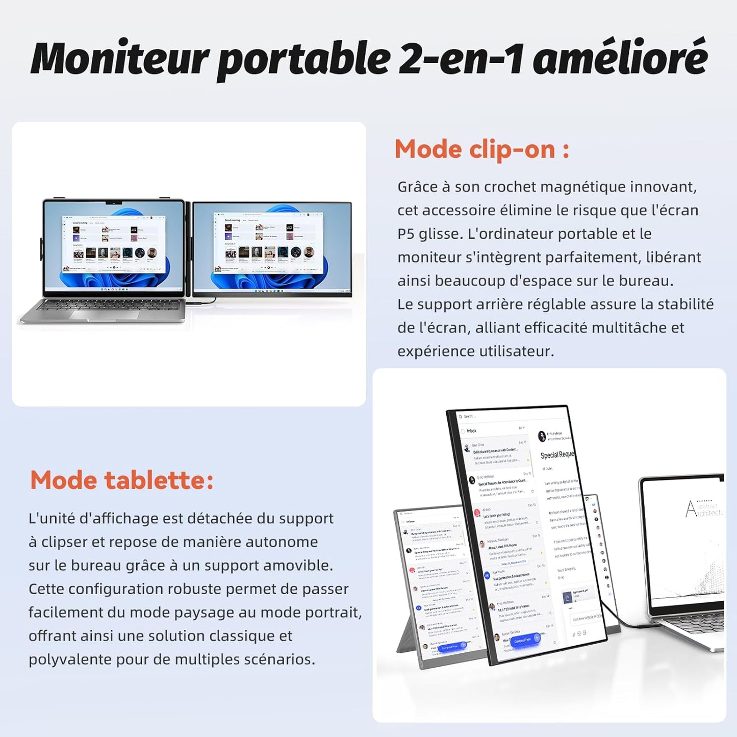 Moniteur d'extension d'écran double pour ordinateur portable P5 15,6 pouces 