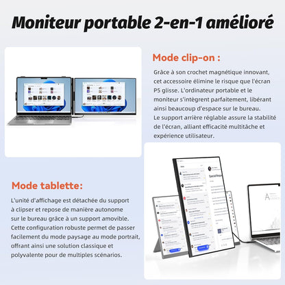 Moniteur d'extension d'écran double pour ordinateur portable P5 15,6 pouces 