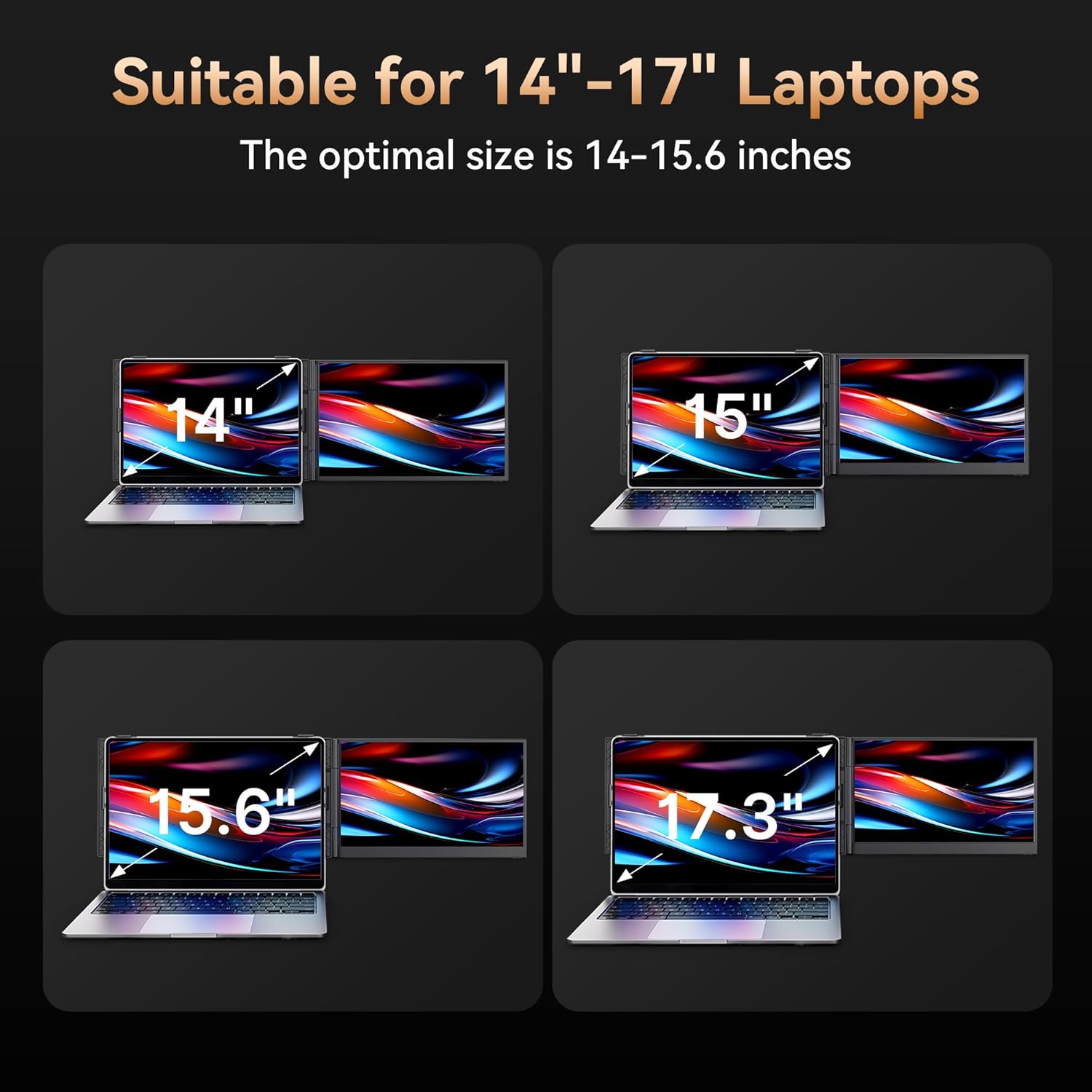Display of laptops with different screen sizes on a black background
