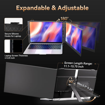 Laptop screen protector with expandable and adjustable features on a dark background