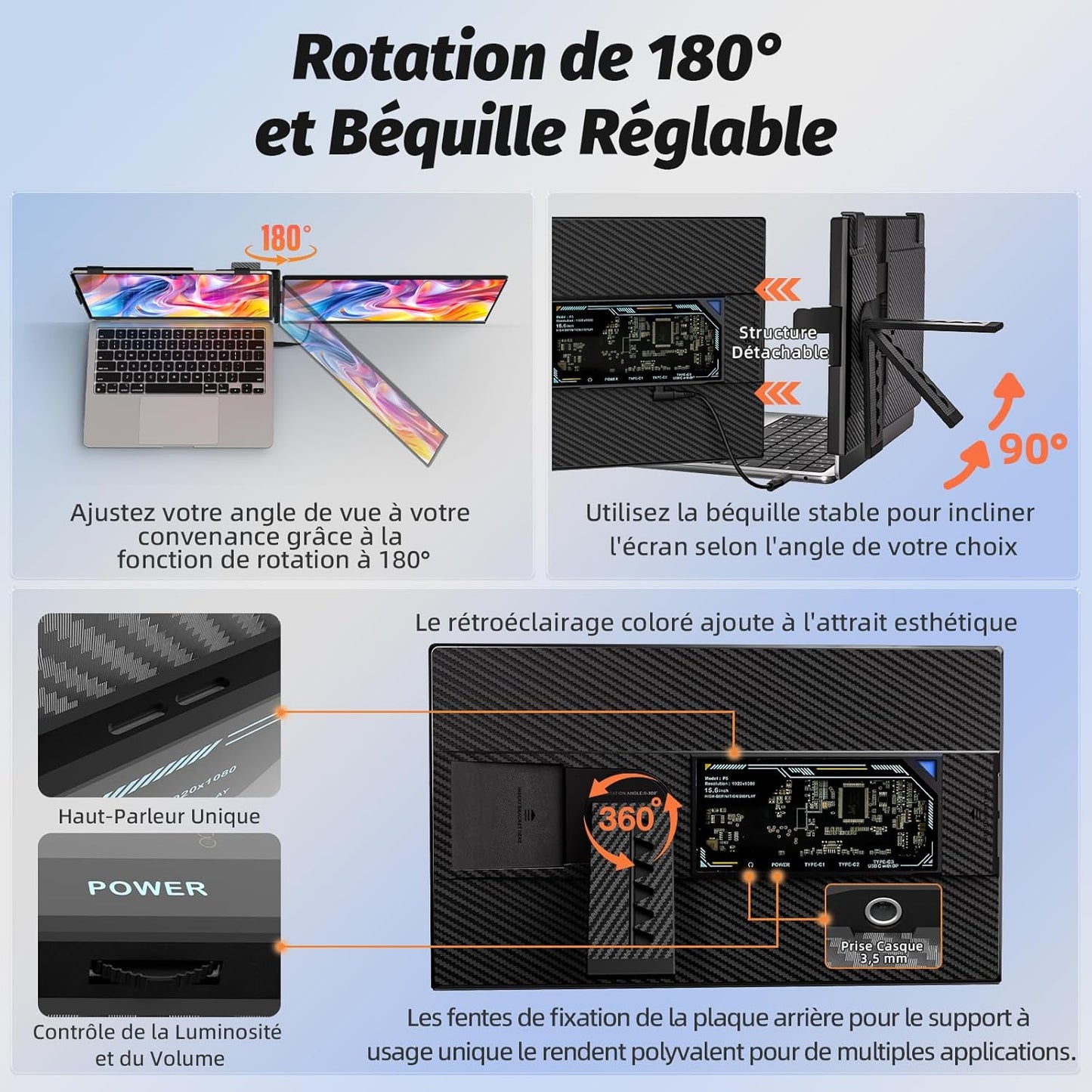 Moniteur d'extension d'écran double pour ordinateur portable P5 15,6 pouces 
