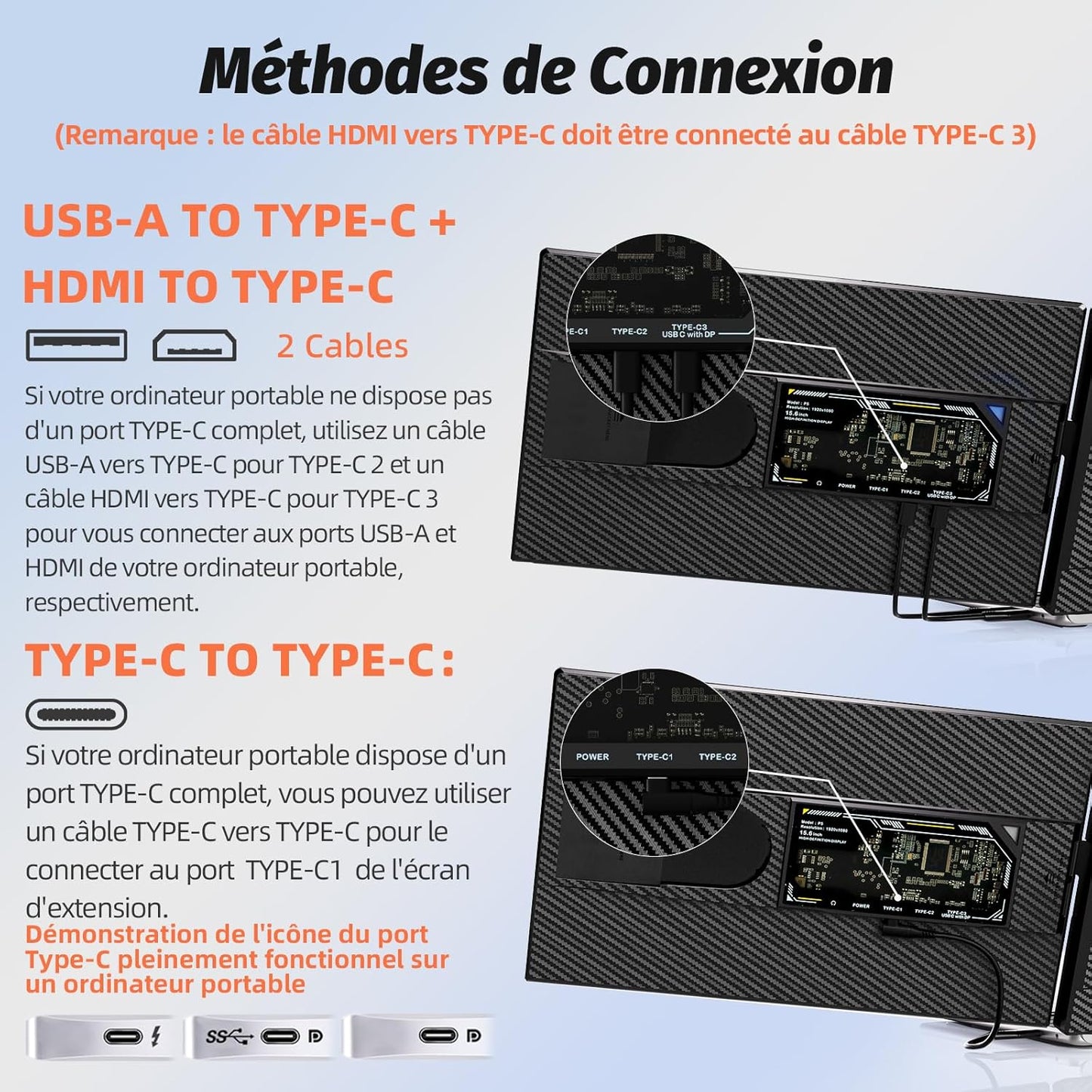 Moniteur d'extension d'écran double pour ordinateur portable P5 15,6 pouces 