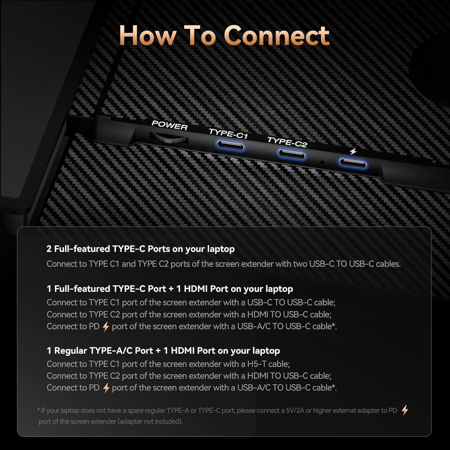 Guide on how to connect a screen extender with multiple ports on a dark background