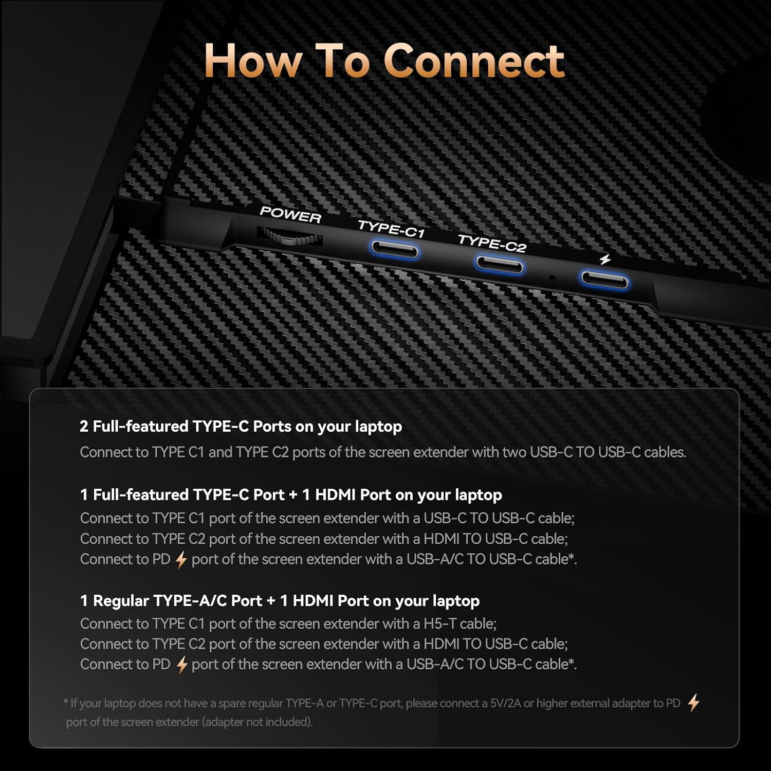 Guide on how to connect a screen extender with multiple ports on a dark background